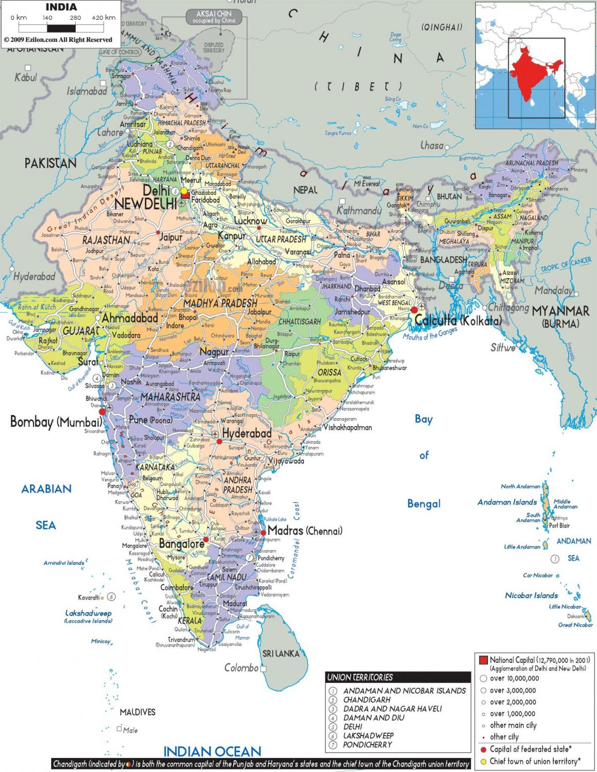 Große Karte von Indien