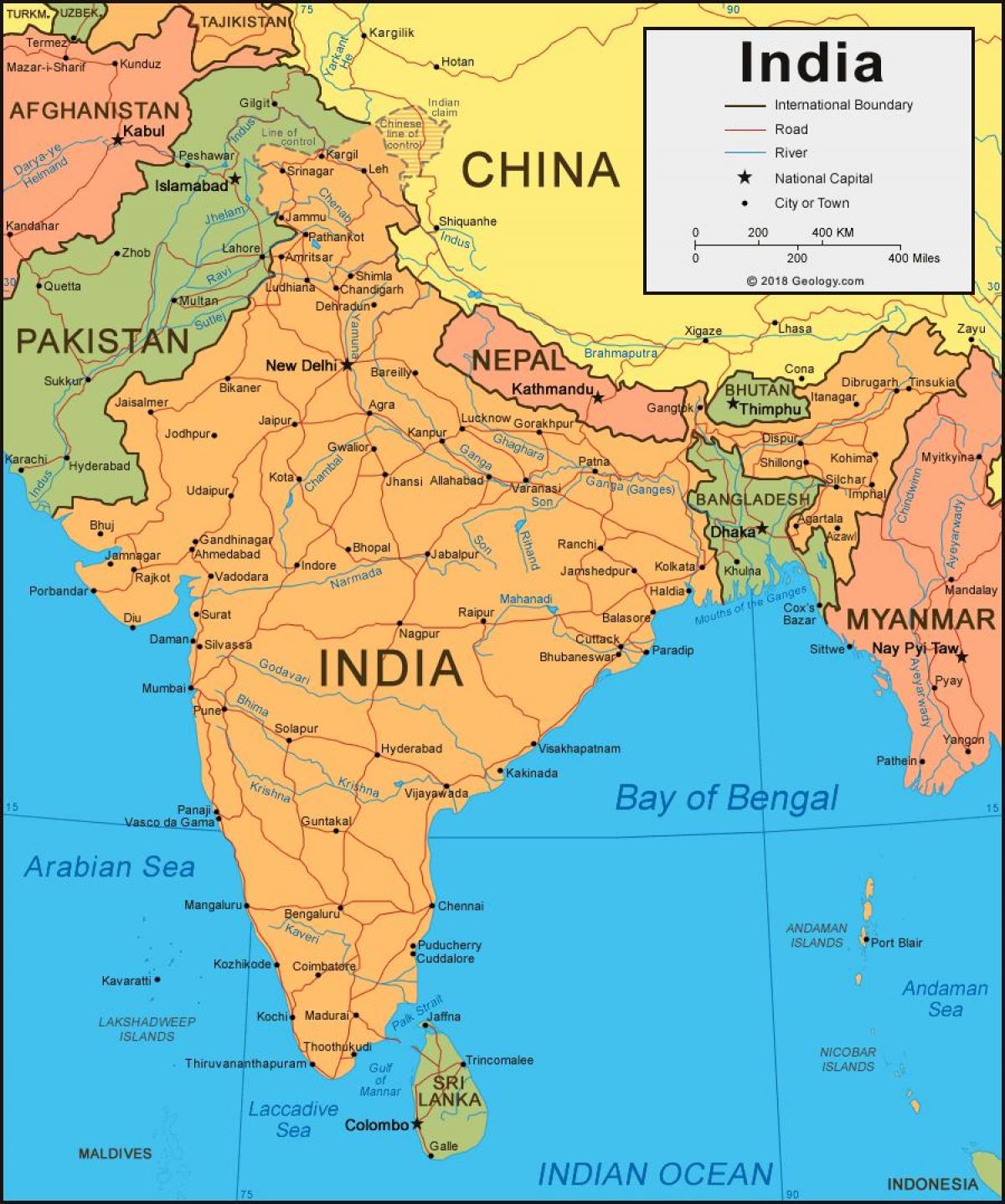 Indien auf einer Karte