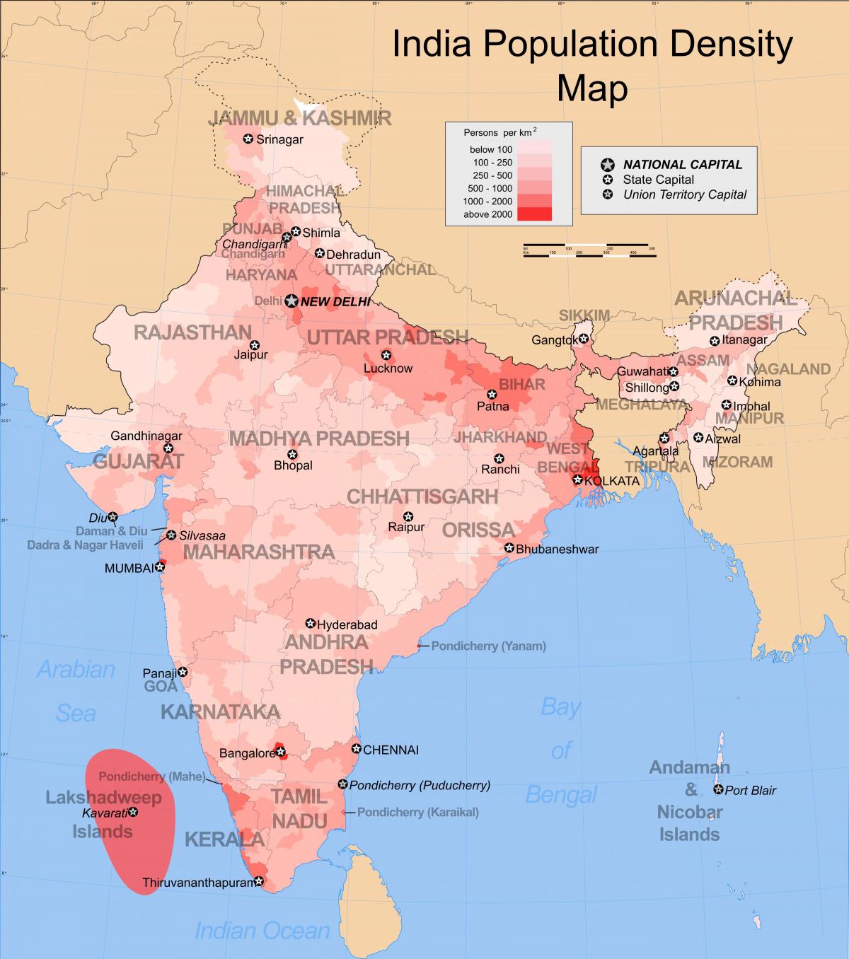 Indien Dichte Karte