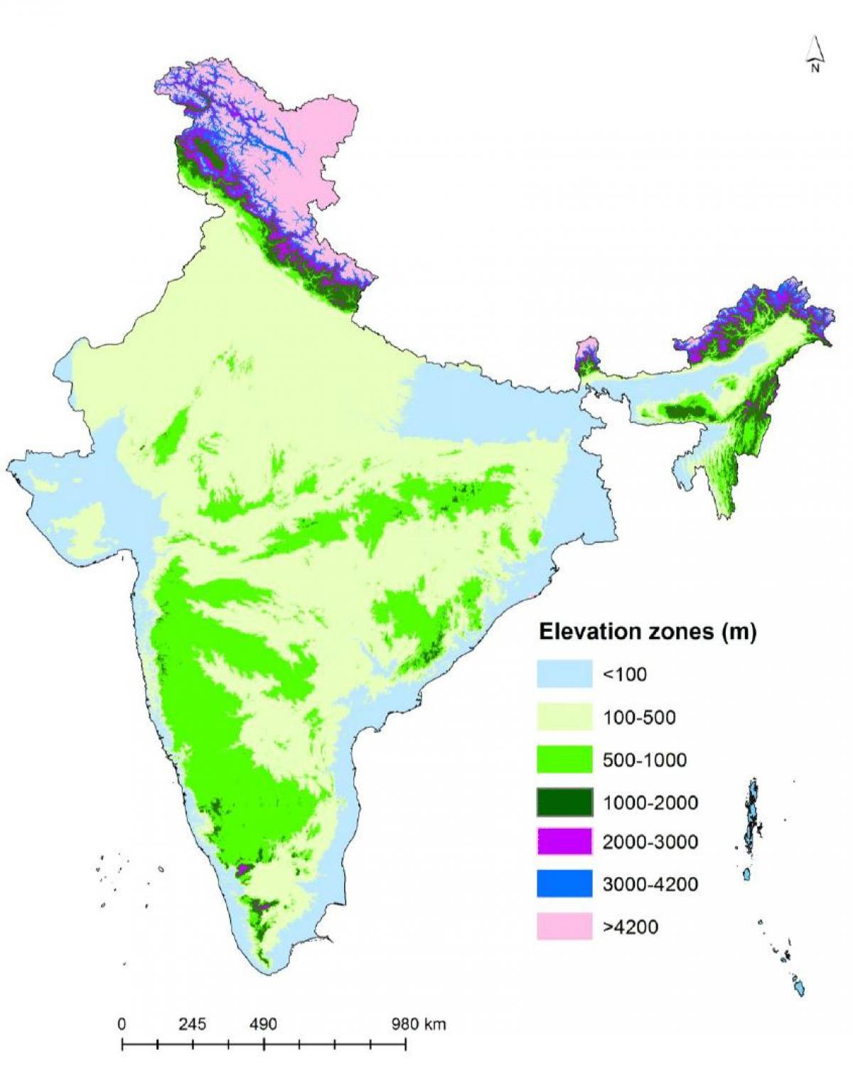 Indien Höhe Karte