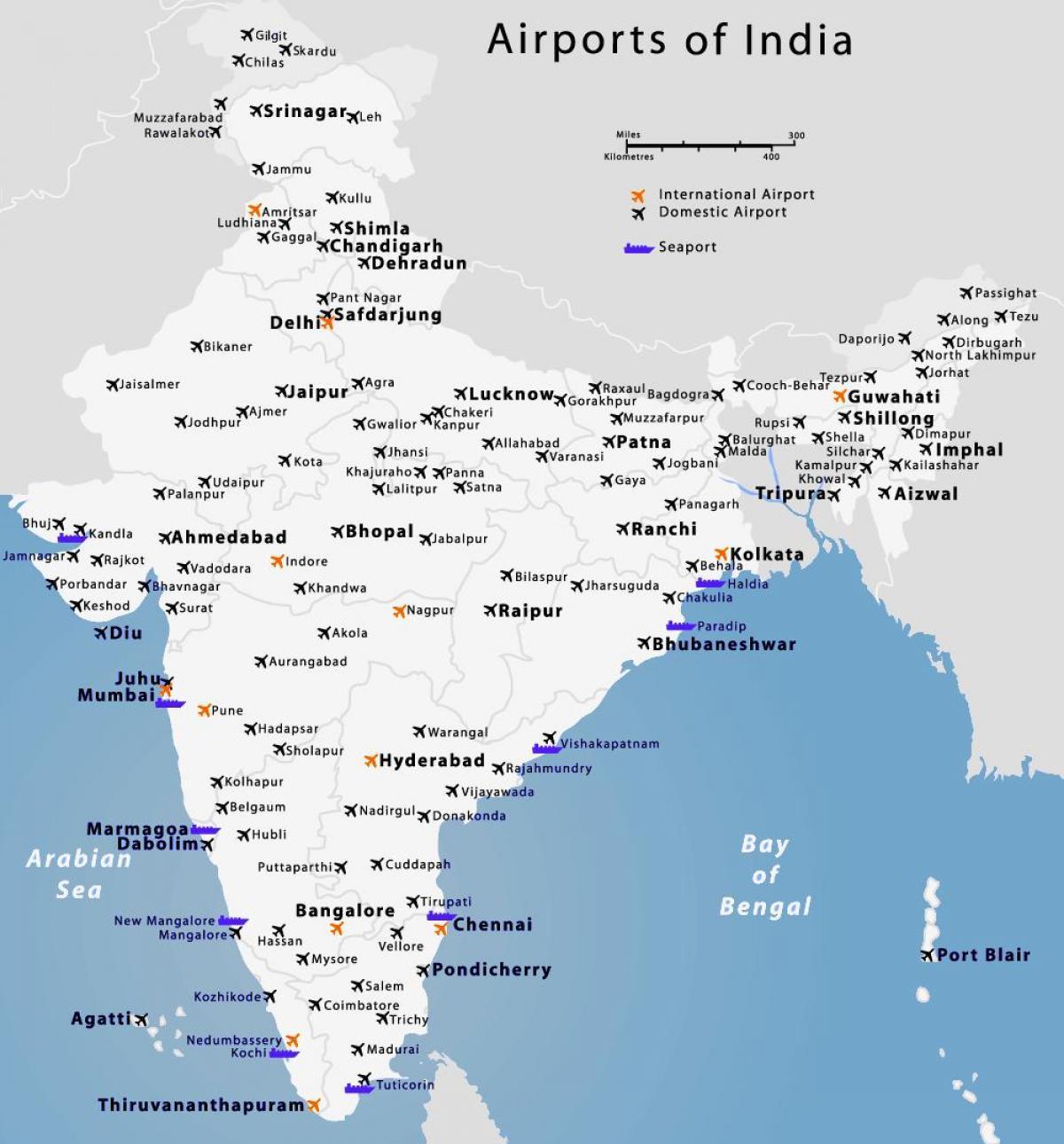 Karte der Flughäfen in Indien