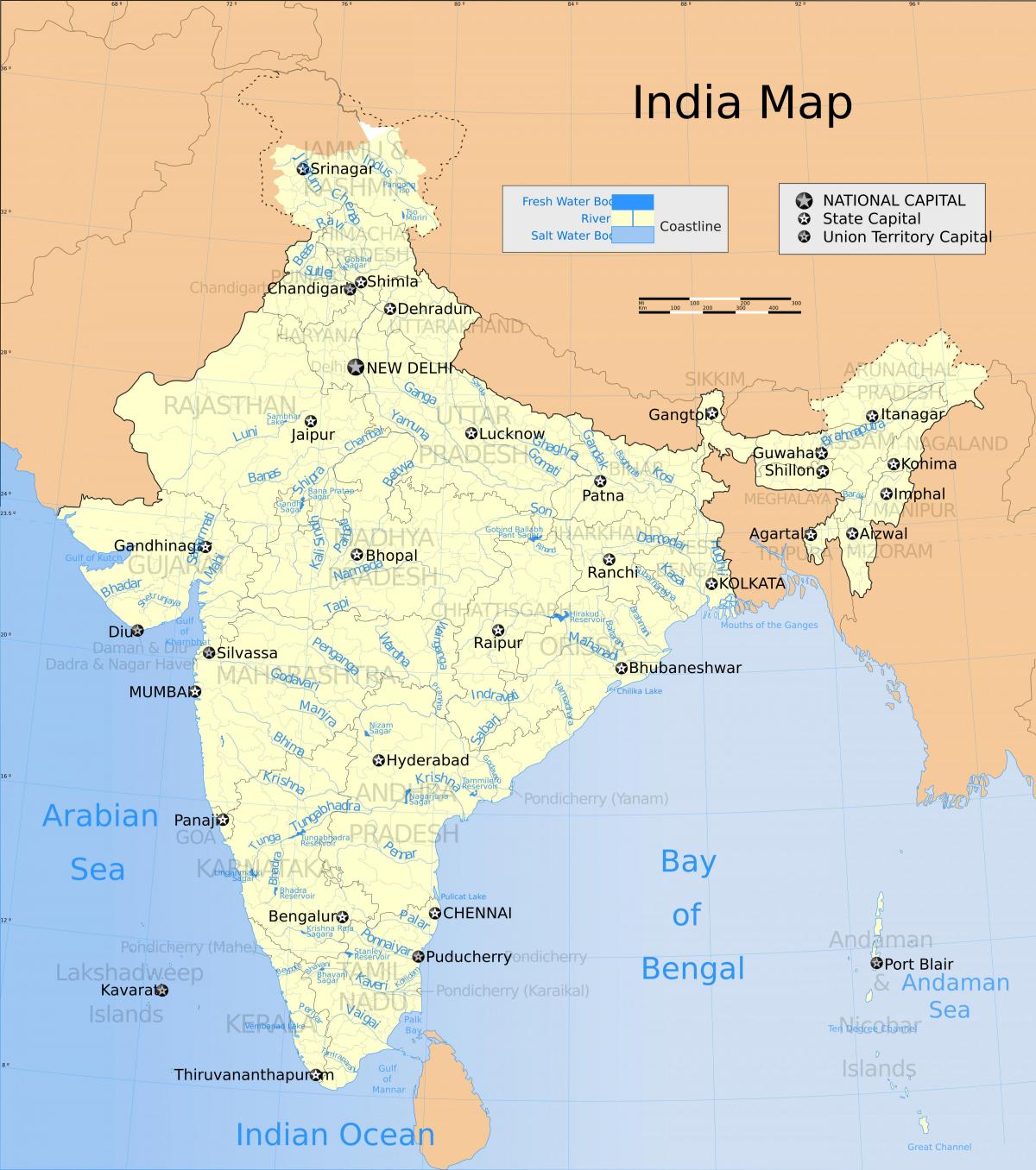 Flüsse in Indien Karte