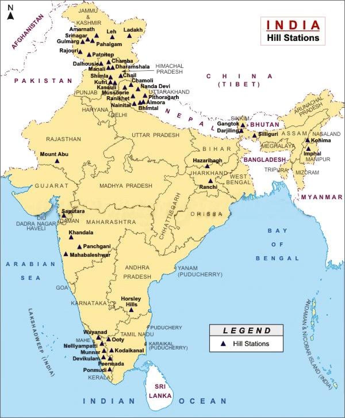 Berge in Indien Karte