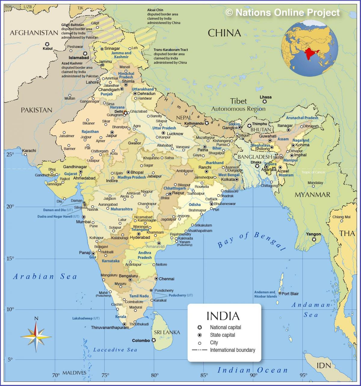 Karte des Landes Indien
