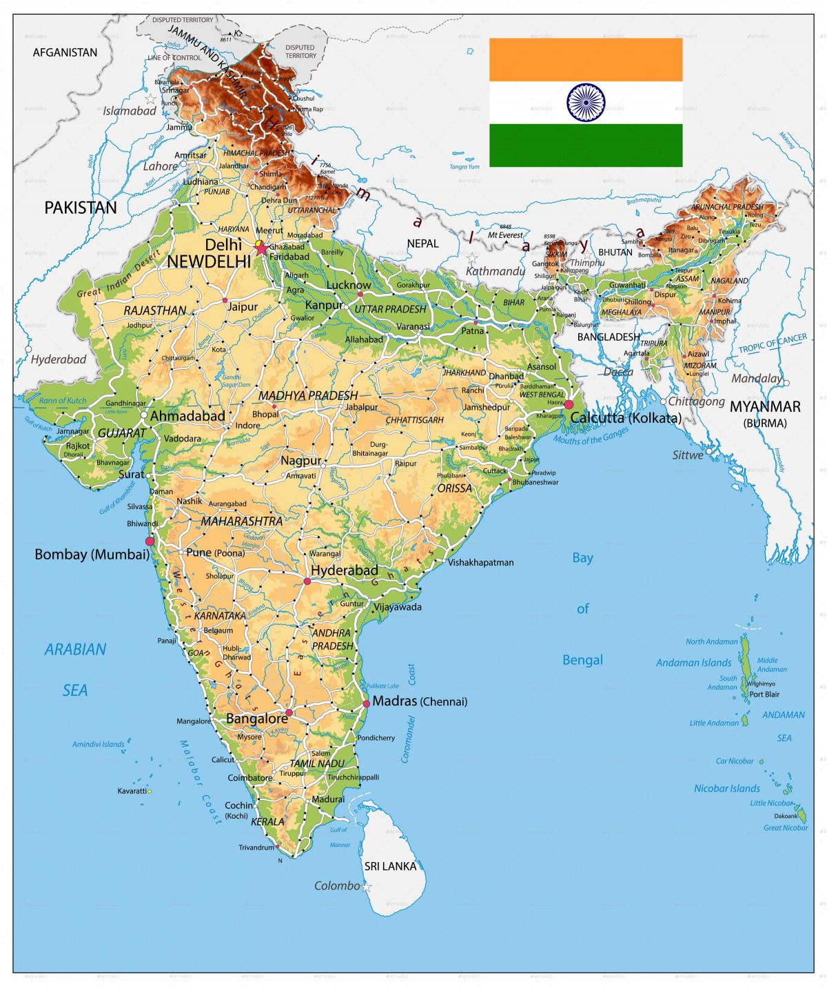 Indien Landformkarte