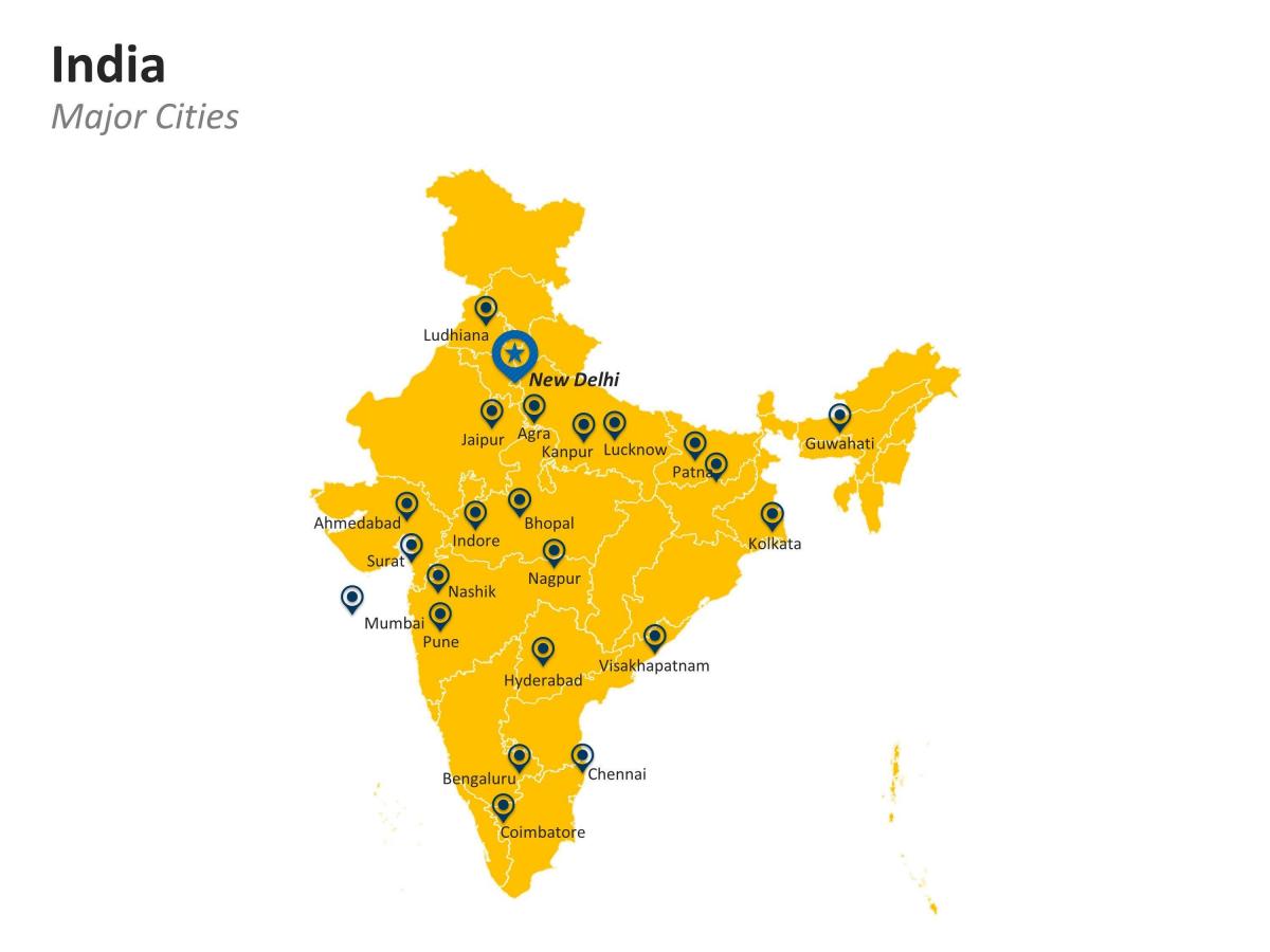 Karte von Indien mit den wichtigsten Städten