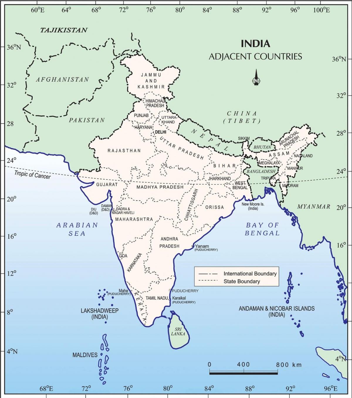 Karte von Indien und angrenzenden Ländern